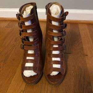 Frye Brown Heeled Gladiator Boots
